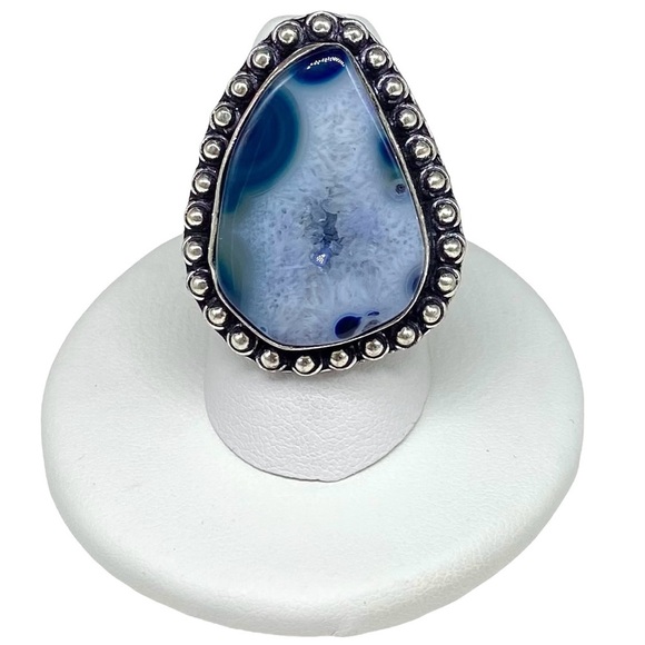 Jewelry - Blue Solar Agate Ring Size 7.5 925 Sterling Silver Overlay Boho Stone
